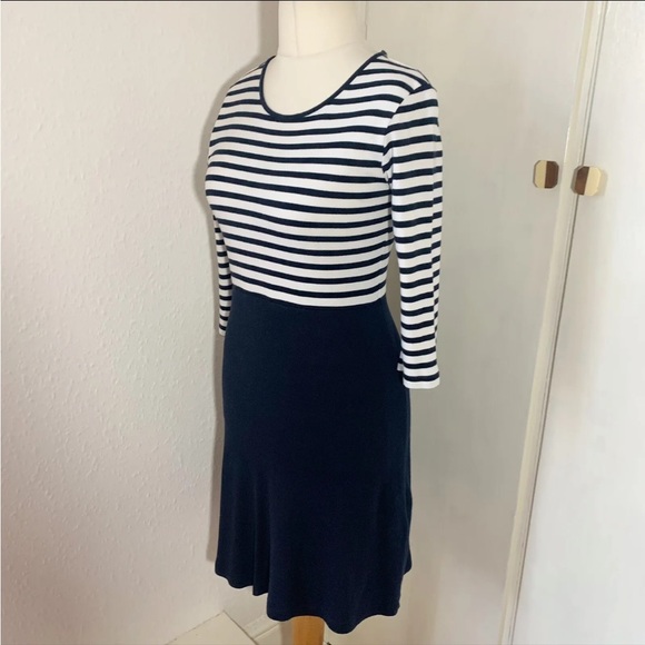 Hobbs Navy Blue & White Stripe Jersey Dress 3/4 Sleeve Scoop Neck UK Size 10 - Picture 5 of 8